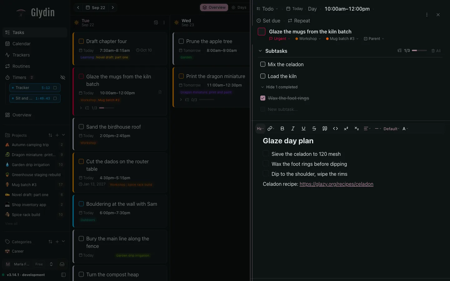 Glydin Task details on desktop
