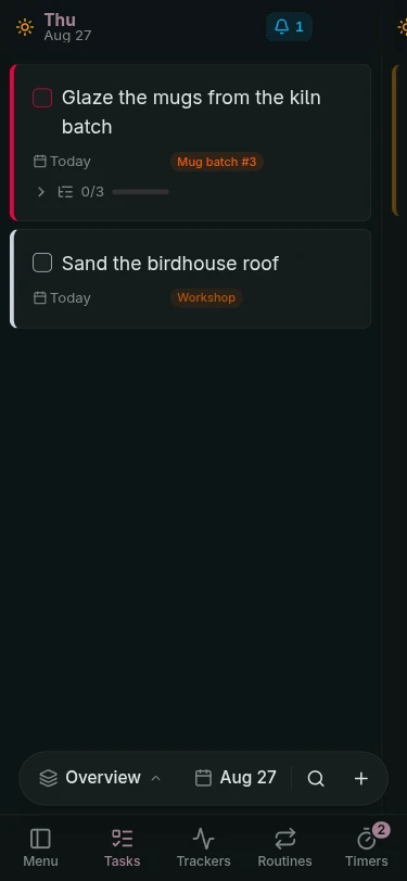 The same tasks overview on a phone