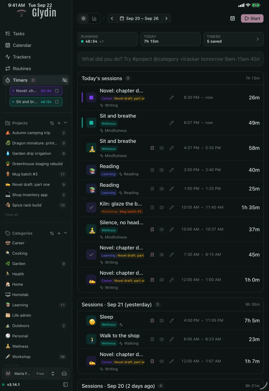 The same weekly timeline on a tablet