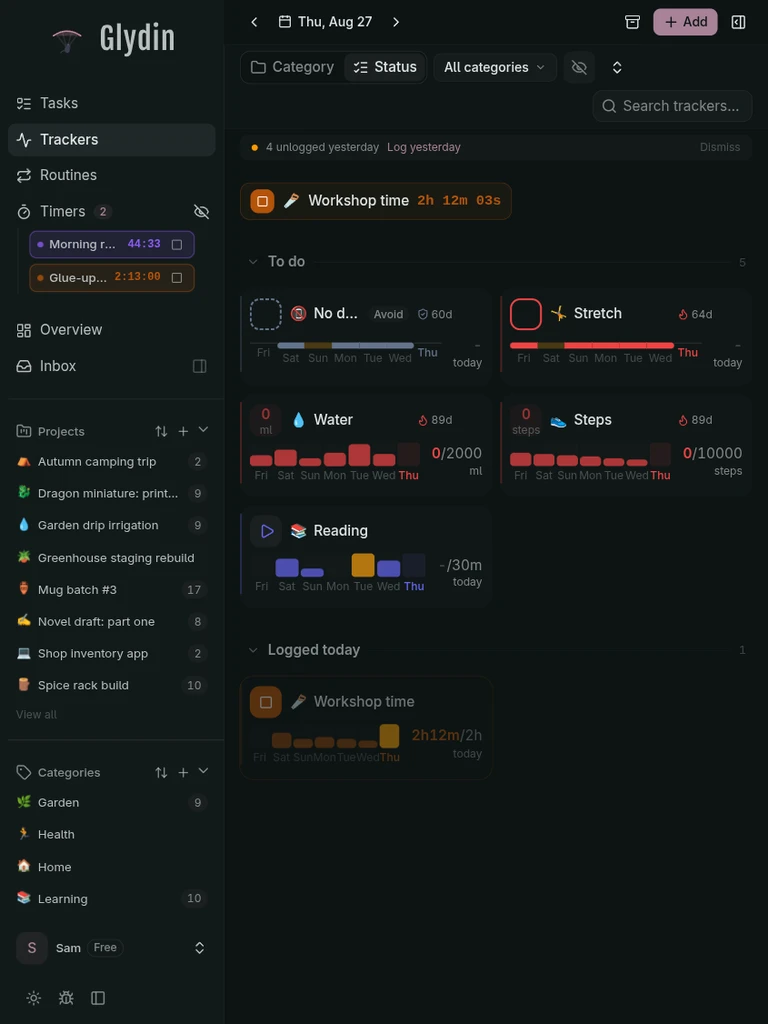 Trackers on a tablet