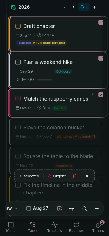 Several tasks selected on the board on a phone