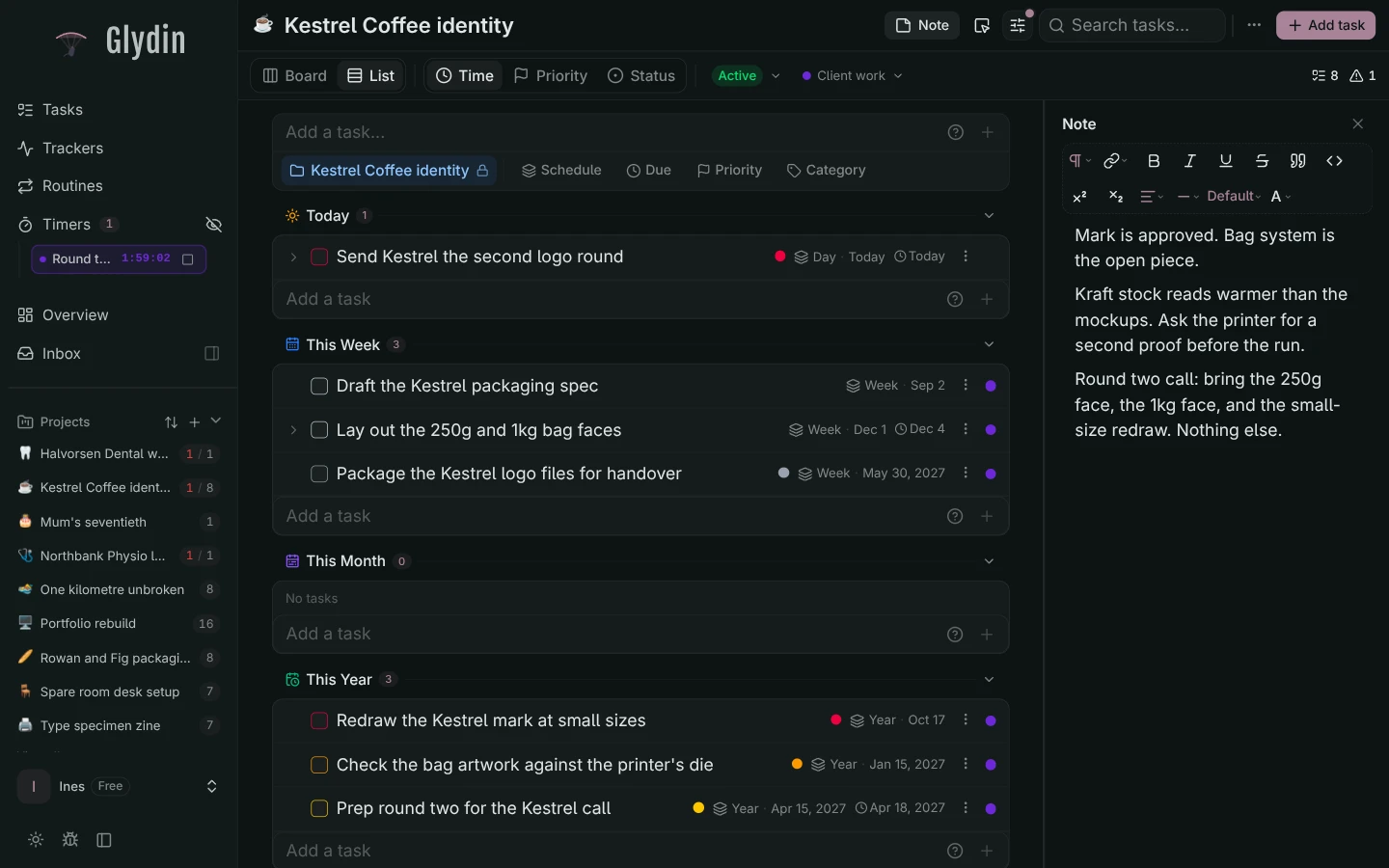 Glydin Notes on desktop