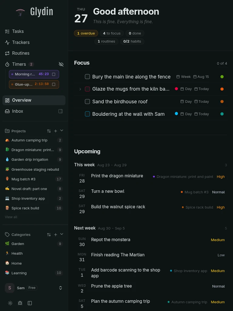 The Glydin overview screen on a tablet