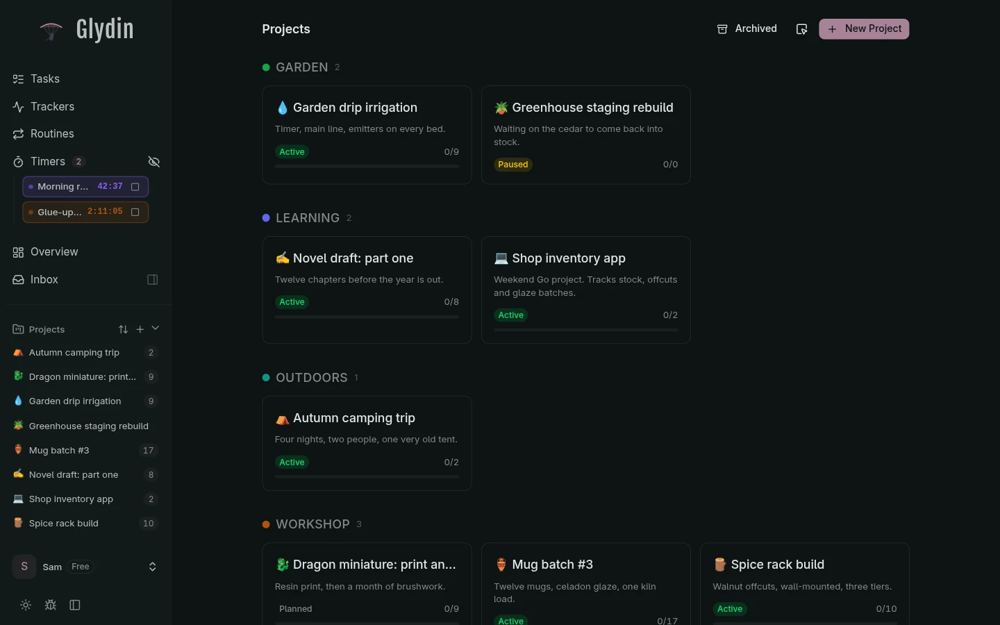 Glydin Projects on desktop