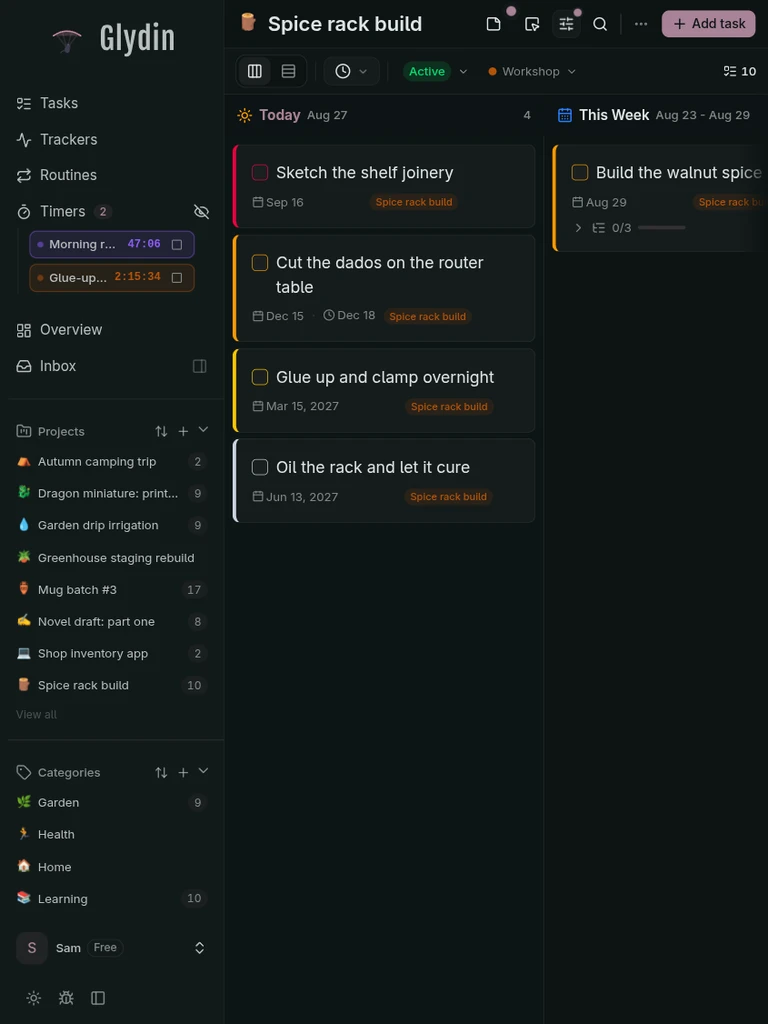 A Glydin project board on a tablet