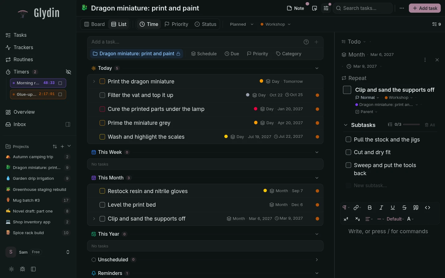 Glydin Task details on desktop