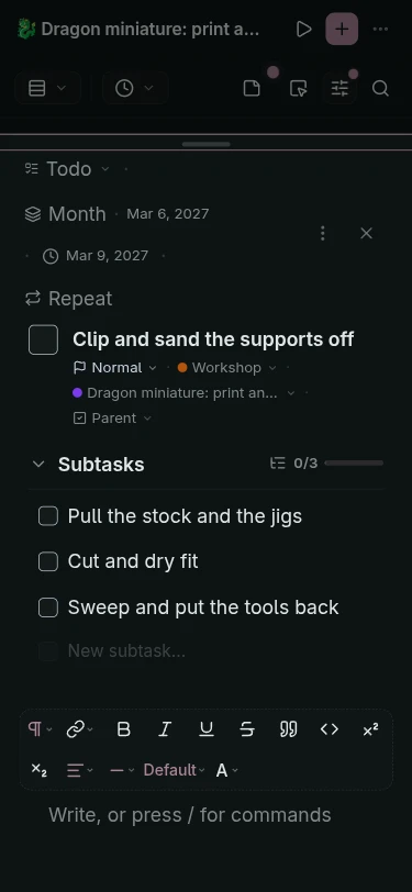A task opened in its detail sheet on a phone