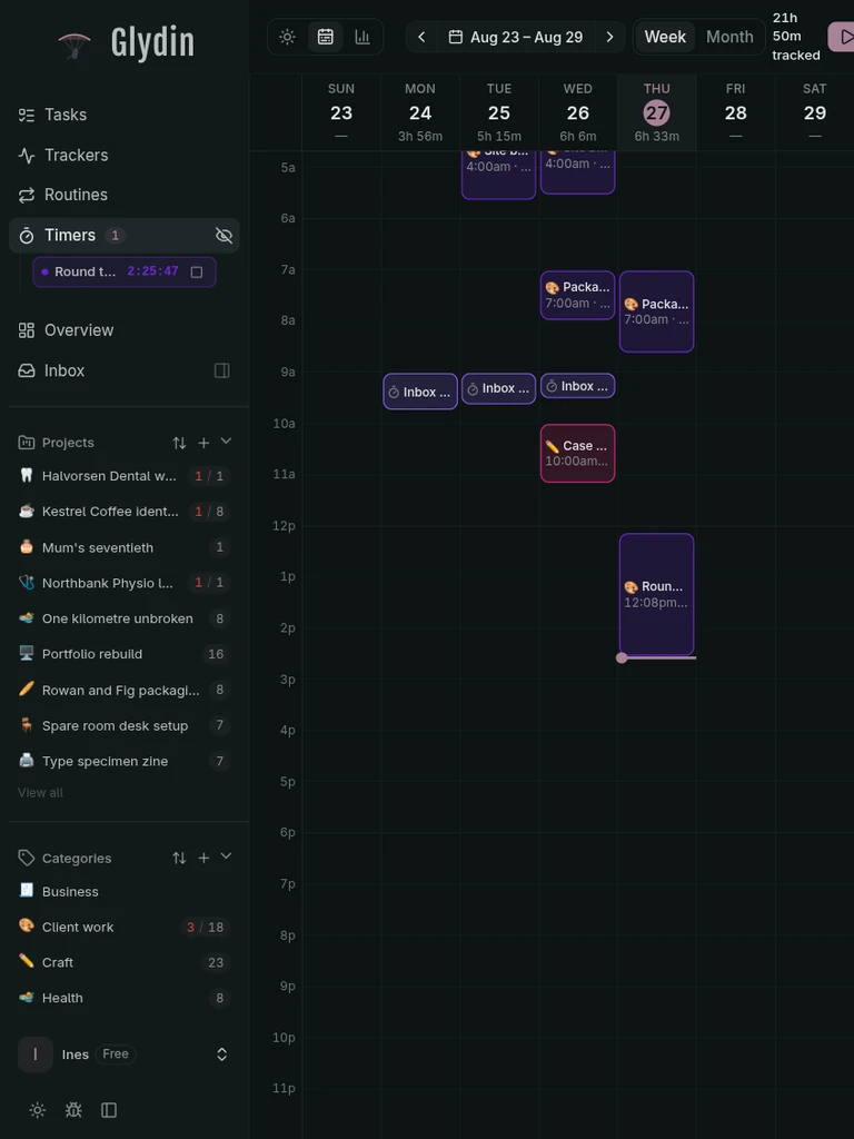 The same weekly timeline on a tablet