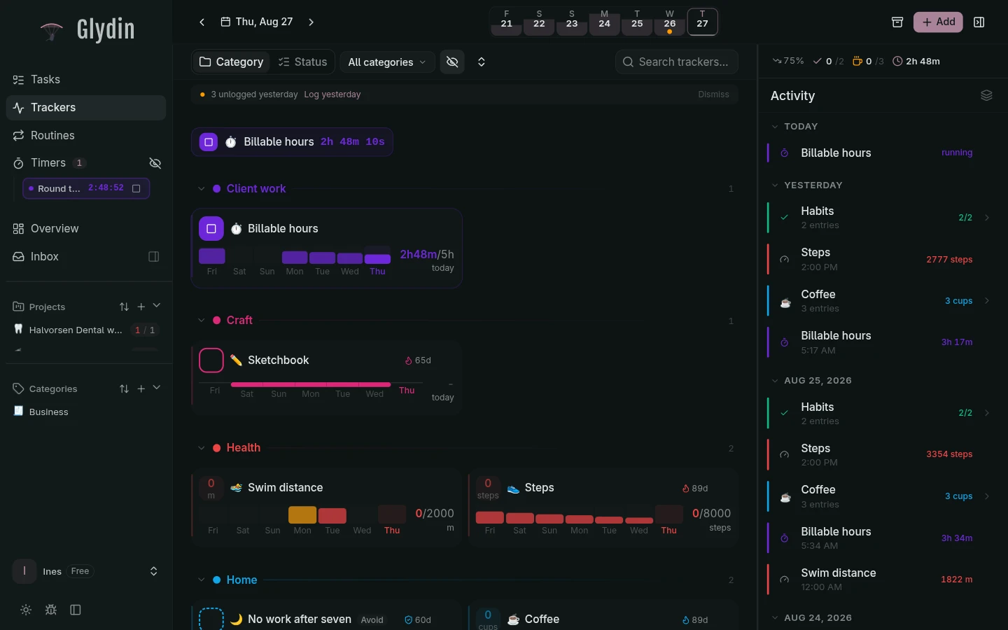 Glydin trackers on desktop