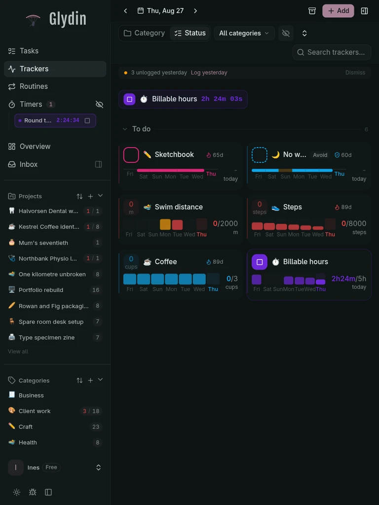 Glydin trackers on a tablet